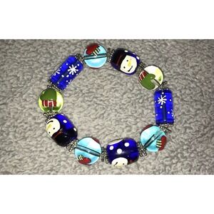 NEW Kate & Macy Glass Beaded Stretch Christmas Snowman Winter Bracelet